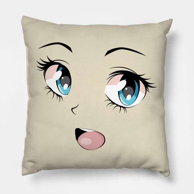 Happy anime girl face Pillow by AnnArtshock