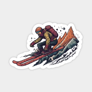 skier in Retro Sci-Fi Art style Magnet