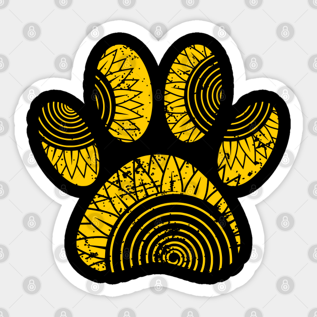 Sunflower Pattern Dog Paw Print With Distressed Effect - Yellow Sunflower - Sticker | TeePublic Sunflower Pattern Dog Paw Print With Distressed Effect - Yellow Sunflower - Sticker | TeePublic