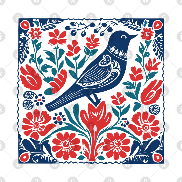 Norwegian Folk Art Pattern with Flowers and Bird by craftydesigns