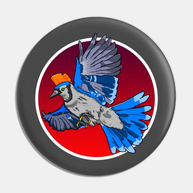 Blue Jay Punk Rock with an Orange Mohawk Pin by Dragonzilla