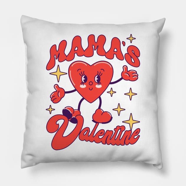 Retro Groovy Mama is My Valentine Cute Heart Boys Girls Kids Pillow by artbooming