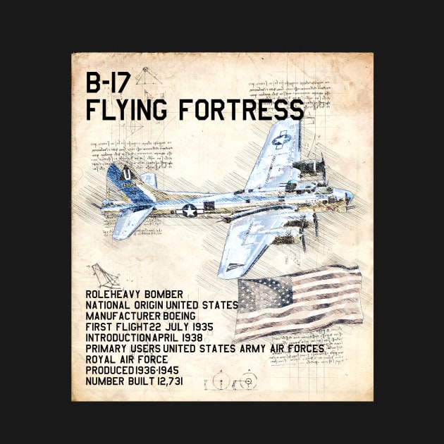 B-17 Flying Fortress Aeroplane Aircraft USAF Plane by BeesTeez