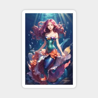 Anime Style Cute Mermaid in water. Magnet