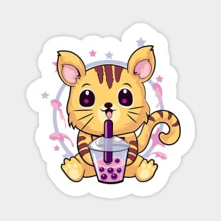 Kawaii Cat Drinking Bubble Tea Magnet