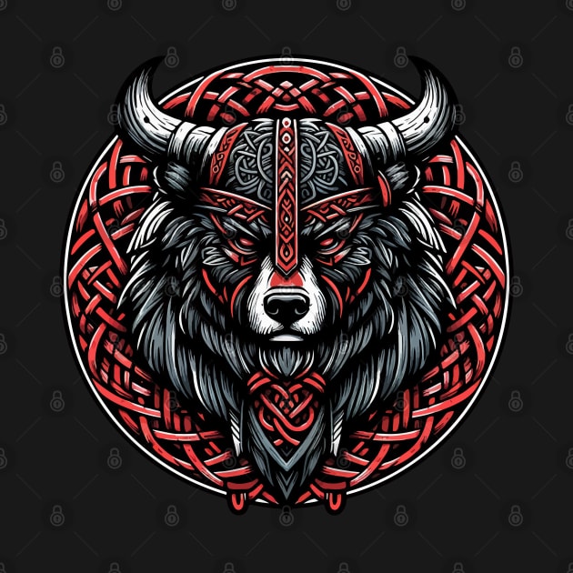 Red And Black Bear Berserker Norse Viking Warrior by TomFrontierArt