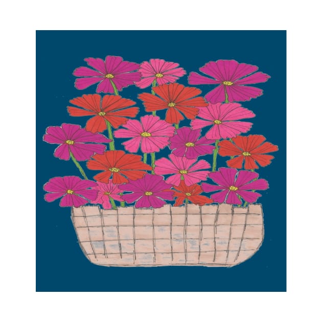 Bushel of Colorful Cosmo Flowers on a Navy Background by DanielleGensler