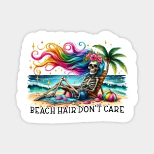 Beach Hair Don't Care Skeleton Tropical Scene Ocean Magnet