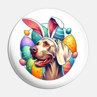 Weimaraner Sports Bunny Ears Amidst Easter Celebrations Pin