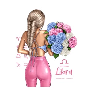 Libra Girl Pink Outfit Flowers T-Shirt