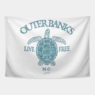 Outer Banks, NC, Live Free Sea Turtle Tapestry