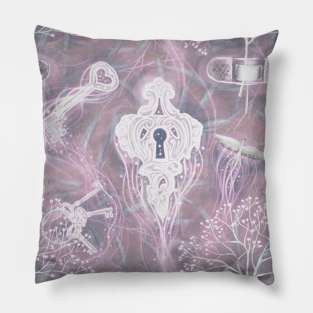 Fabulous heroes and animals, fairytale plants in lights Pillow