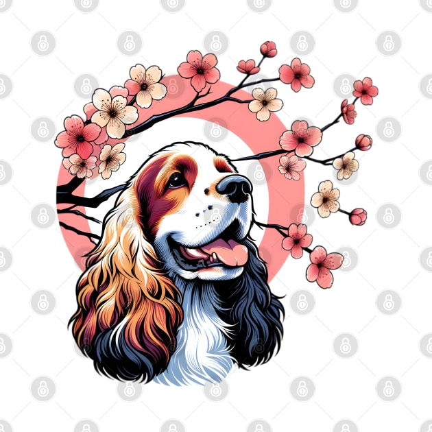 English Cocker Spaniel Enjoys Spring Cherry Blossoms by ArtRUs