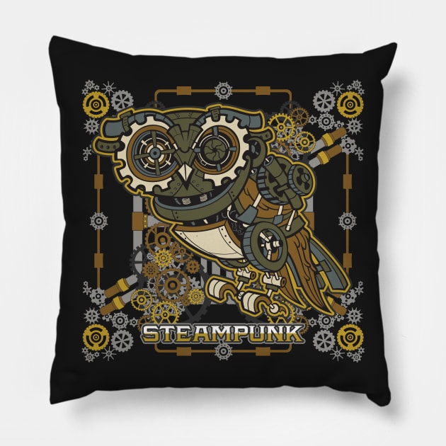Steampunk Mechanical Owl Pillow by RadStar