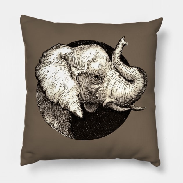 Elephant - Trunk Up, Good Luck! Pillow by dotsofpaint