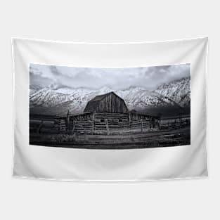 Sunrise at Moulton Barn in Black and White Tapestry