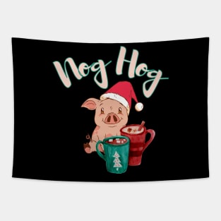 Nog Hog Dont Hog the Eggnog design! Funny | Cute Christmas pig eggnog design! Tapestry