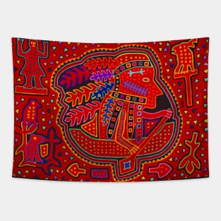 Kuna Indian in Canoe - Red Mola Tapestry