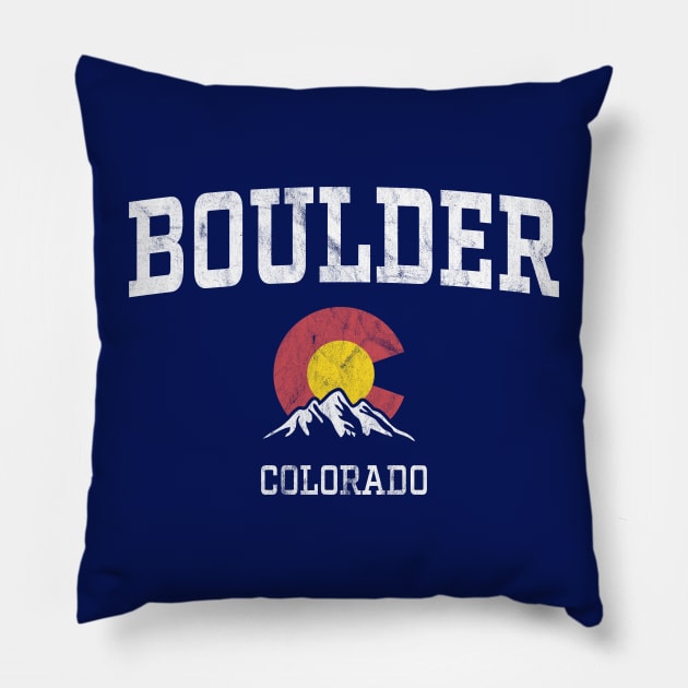 Boulder Colorado CO Vintage Athletic Mountains Pillow by TGKelly
