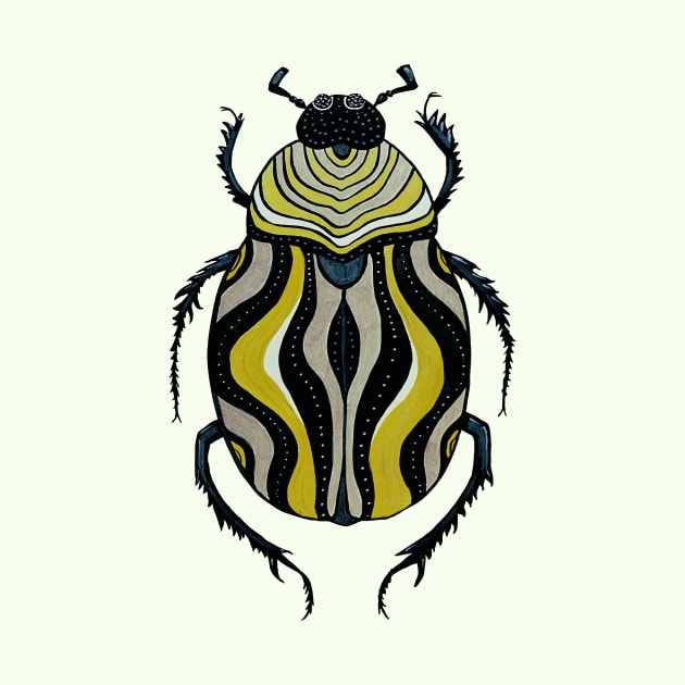 Cool Beetle With Stripes Ink Drawing by Boriana Giormova