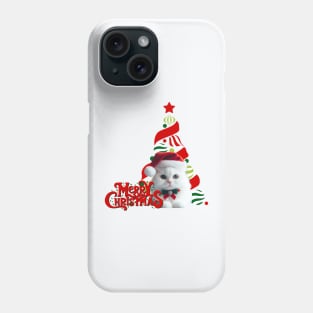 Cute White Cat in Santa Hat with Christmas Tree ,Brafdesign Phone Case