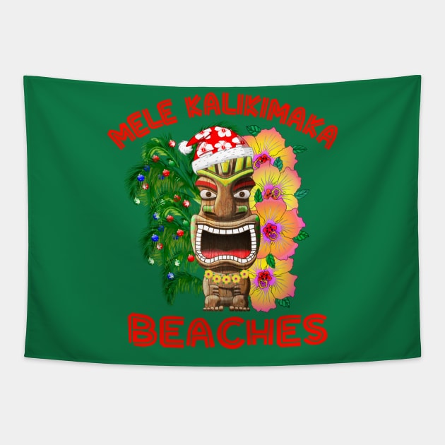 Mele Kalikimaka Beaches Merry Hawaiian Christmas Tapestry by macdonaldcreativestudios