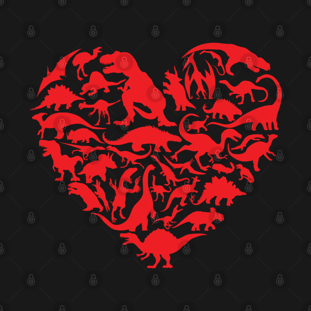 Dinosaur Love Heart Cute Valentines Day by Pennelli Studio