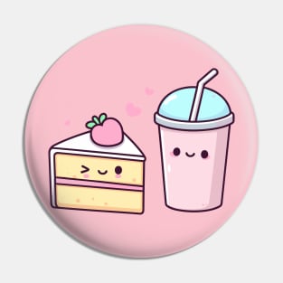 Kawaii Food Art with Strawberry Cake and Milkshake | Cute Design for Kawaii Lovers Pin