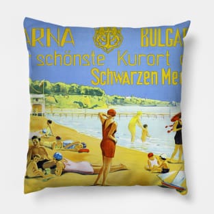 Vintage Travel Poster Varna Bulgaria Pillow