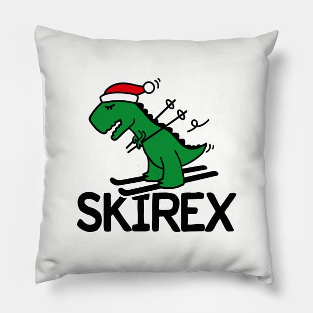 Skirex T-Rex Ski skiing Dinosaur Christmas gift Pillow by LaundryFactory