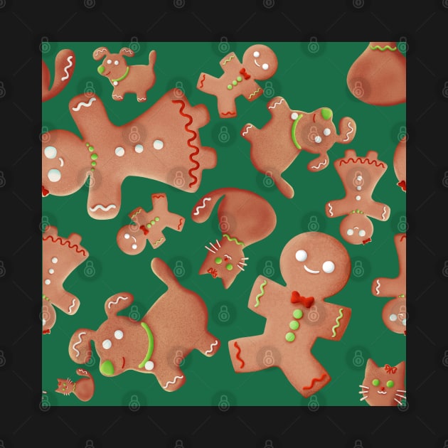 Gingerbread shaped family for Christmas stuff - light green background by Sgrel-art