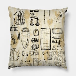Camping day essentials illustration Pillow