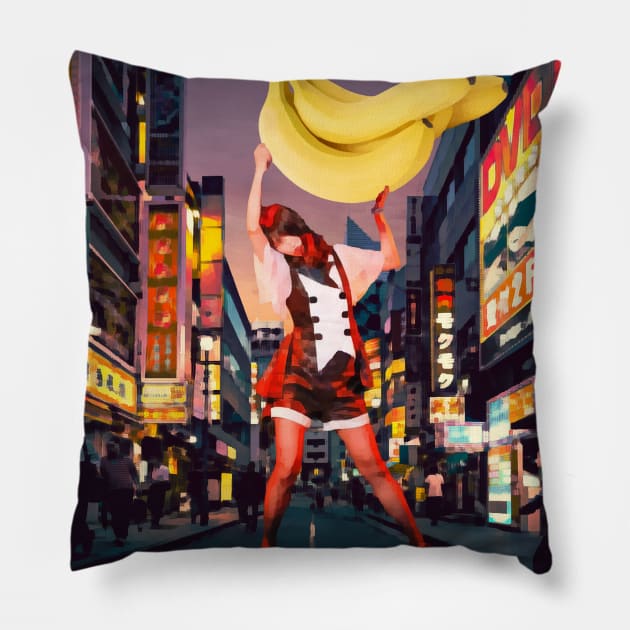 Giant Akane with giant bananas Pillow by Daz Art & Designs