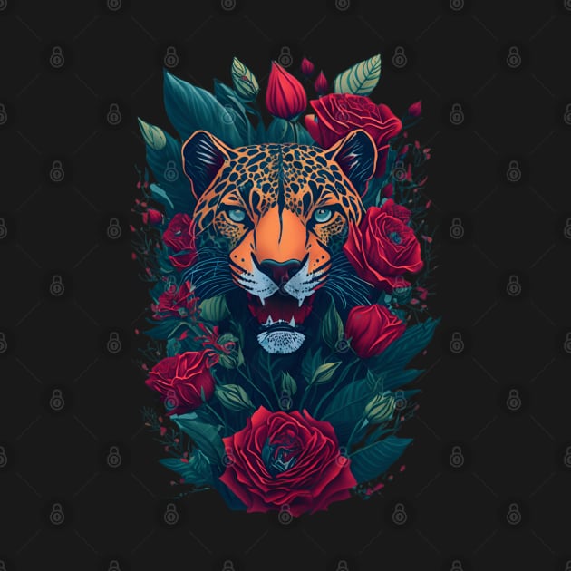 Panther Face with Roses by PlayfulPrints