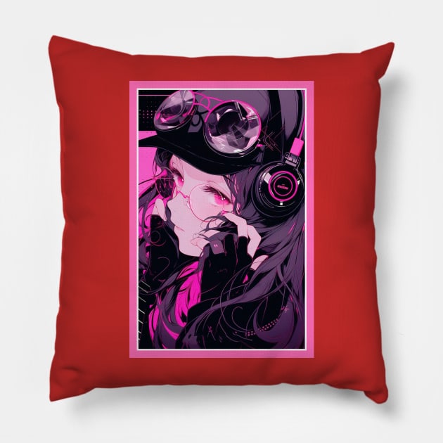 Aesthetic Anime Girl Pink Black | Quality Aesthetic Anime Design | Premium Chibi Manga Anime Art Pillow by AlNoah