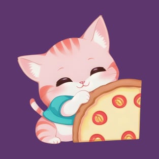 Cute Cat Holding a Slice of Pizza T-Shirt