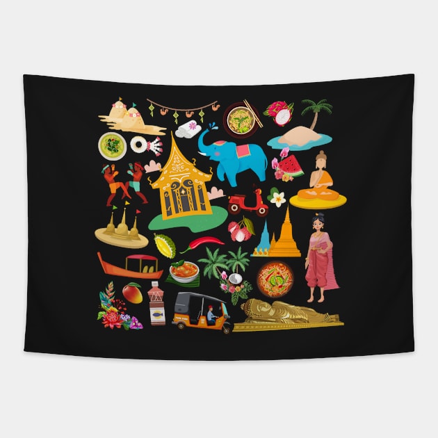 Thailand Travel Icons Tapestry by FancyPlanet