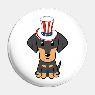 Funny dachshund dog is wearing uncle sam hat Pin