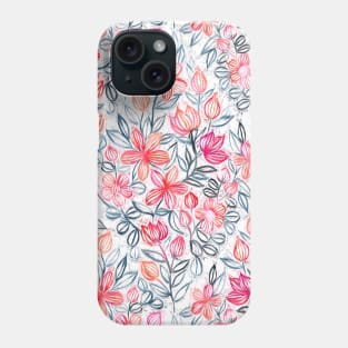 Coral and Grey Candy Striped Crayon Floral Phone Case