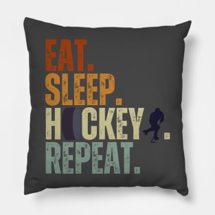 Eat Sleep Hockey Repeat Kids Adult Ice Hockey Retro Vintage Pillow