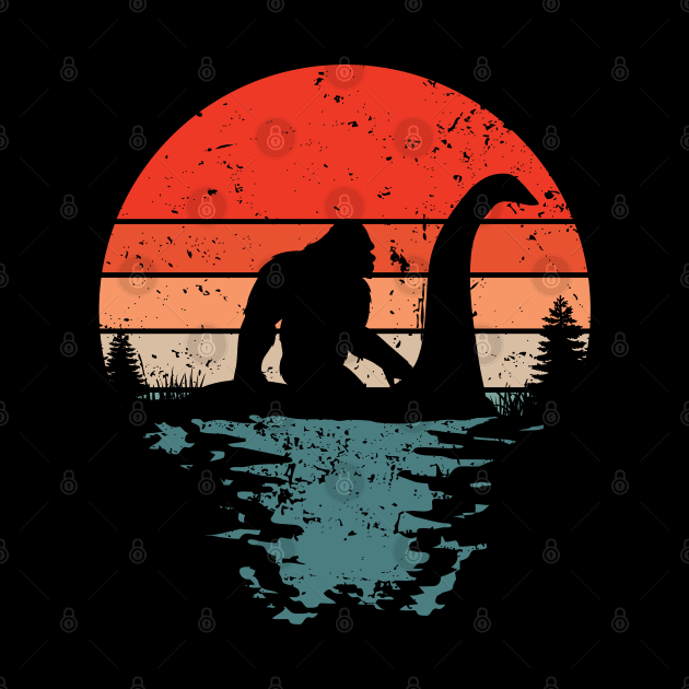 Bigfoot Riding Loch Ness - Retro by BarkeranArt