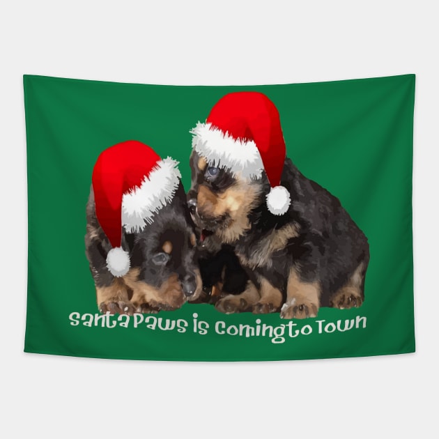 Santa Paws Is Coming To Town Cute Rottweiler Xmas Tapestry by taiche