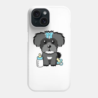 Cute baby schnauzer getting its milk and pacifier Phone Case