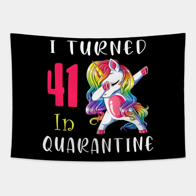 I Turned 41 in quarantine Cute Unicorn Dabbing Tapestry by Superdadlove