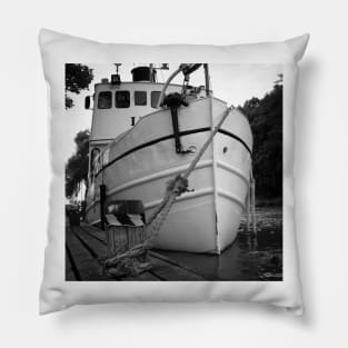 Old steamboat at the boat dock in Söderköping, Göta Canal in Sweden Pillow