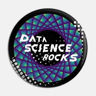 Data Science Rocks | Retro Checkered Flag Racing Logo Blue Green Yellow Pin