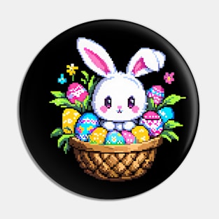 Pixel Easter Bunny and Basket Pin