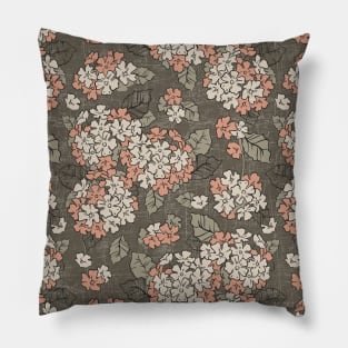 Delicate hydrangea on a taupe background Pillow