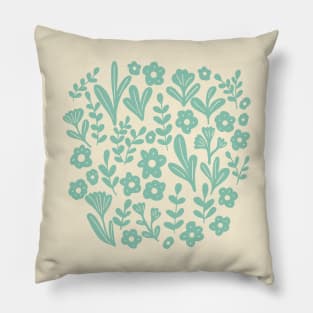 Folk ditsy flowers in teal Pillow