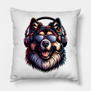 Caucasian Shepherd Dog as Smiling DJ in Japanese Art Style Pillow